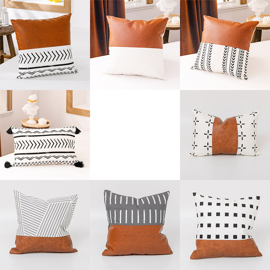 Canvas With Faux Leather Throw Pillow Covers