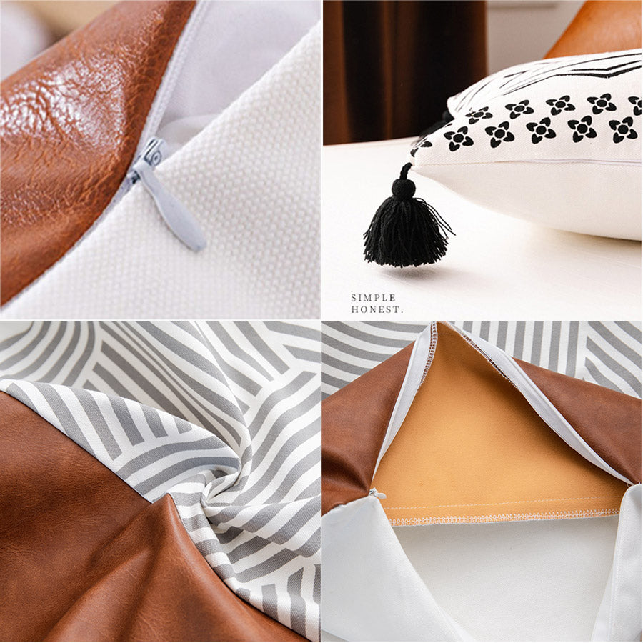 Canvas With Faux Leather Throw Pillow Covers