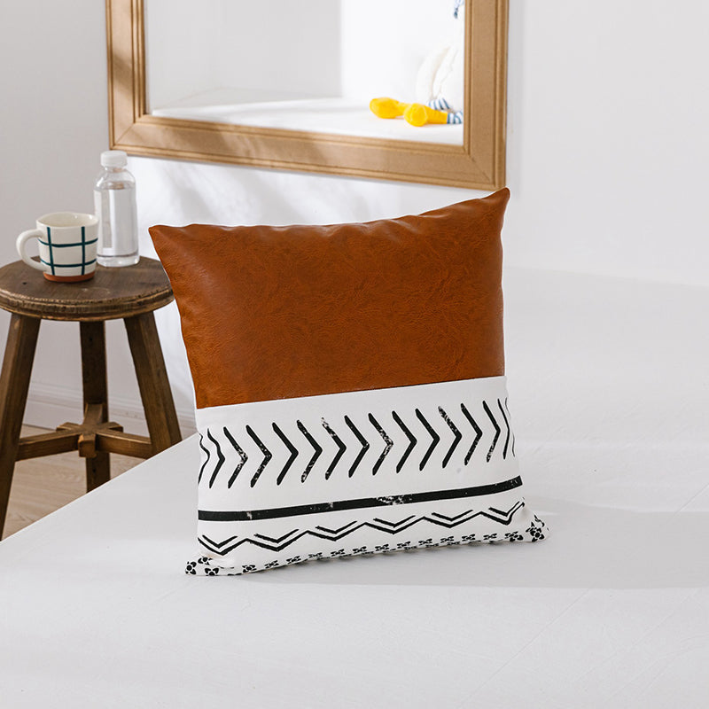 Canvas With Faux Leather Throw Pillow Covers