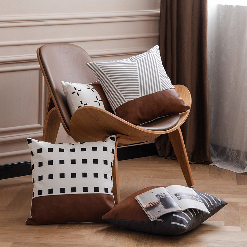 Canvas With Faux Leather Throw Pillow Covers