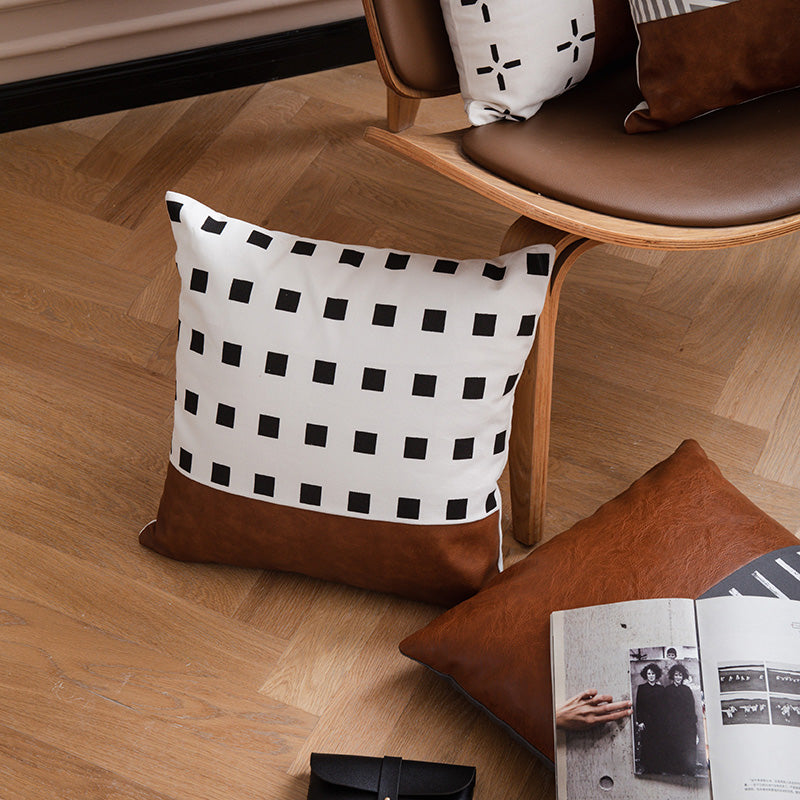 Canvas With Faux Leather Throw Pillow Covers