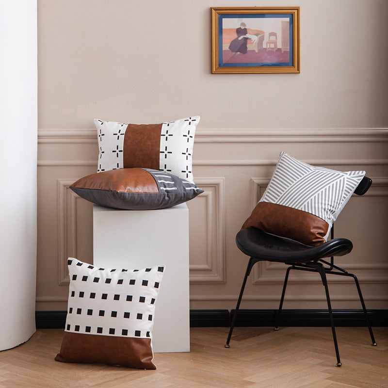 Canvas With Faux Leather Throw Pillow Covers