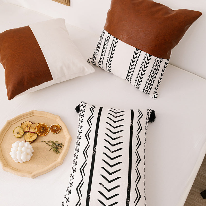 Canvas With Faux Leather Throw Pillow Covers
