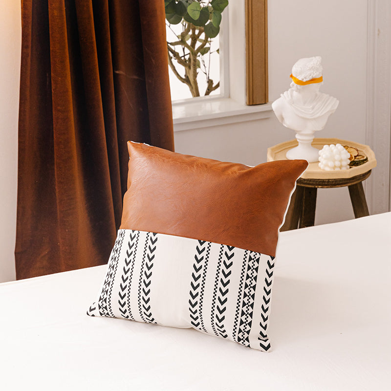 Canvas With Faux Leather Throw Pillow Covers
