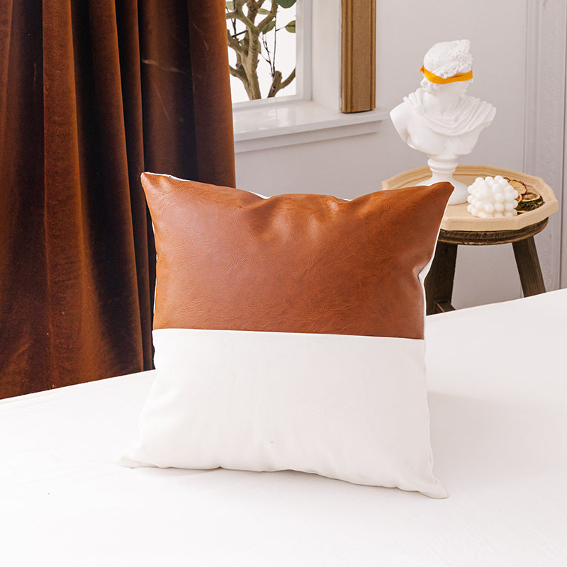 Canvas With Faux Leather Throw Pillow Covers