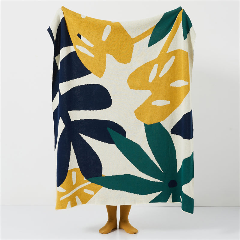 Knitted Leaves Throw Blanket