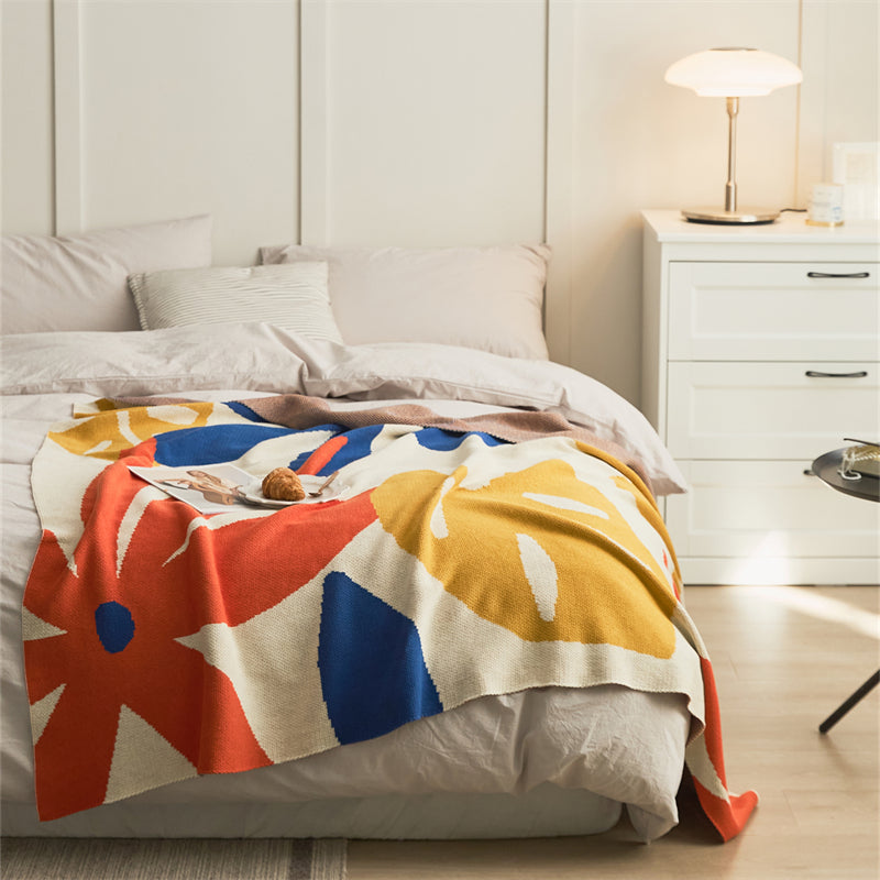 Knitted Leaves Throw Blanket