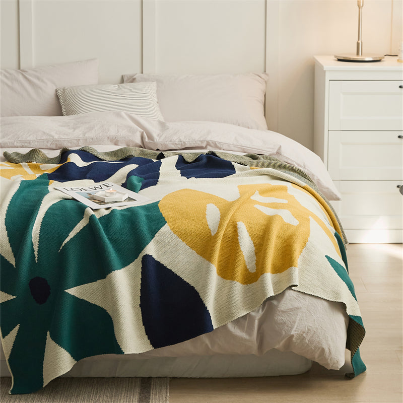 Knitted Leaves Throw Blanket