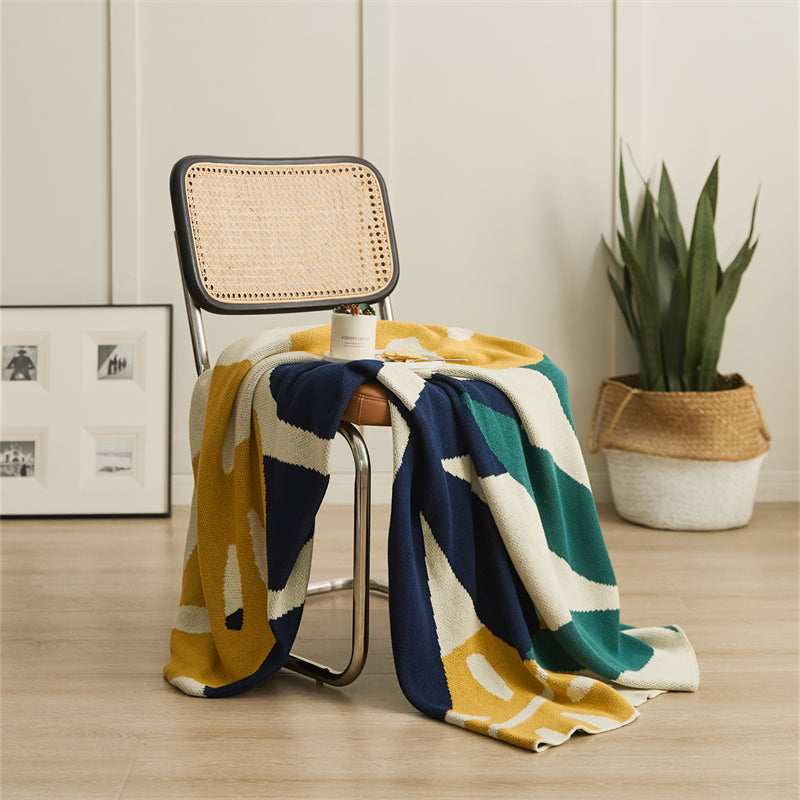 Knitted Leaves Throw Blanket