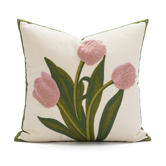 Tulip Embroidered Throw Pillow Covers