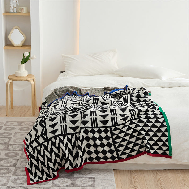Knitted Geometric Pattern Throw Blanket