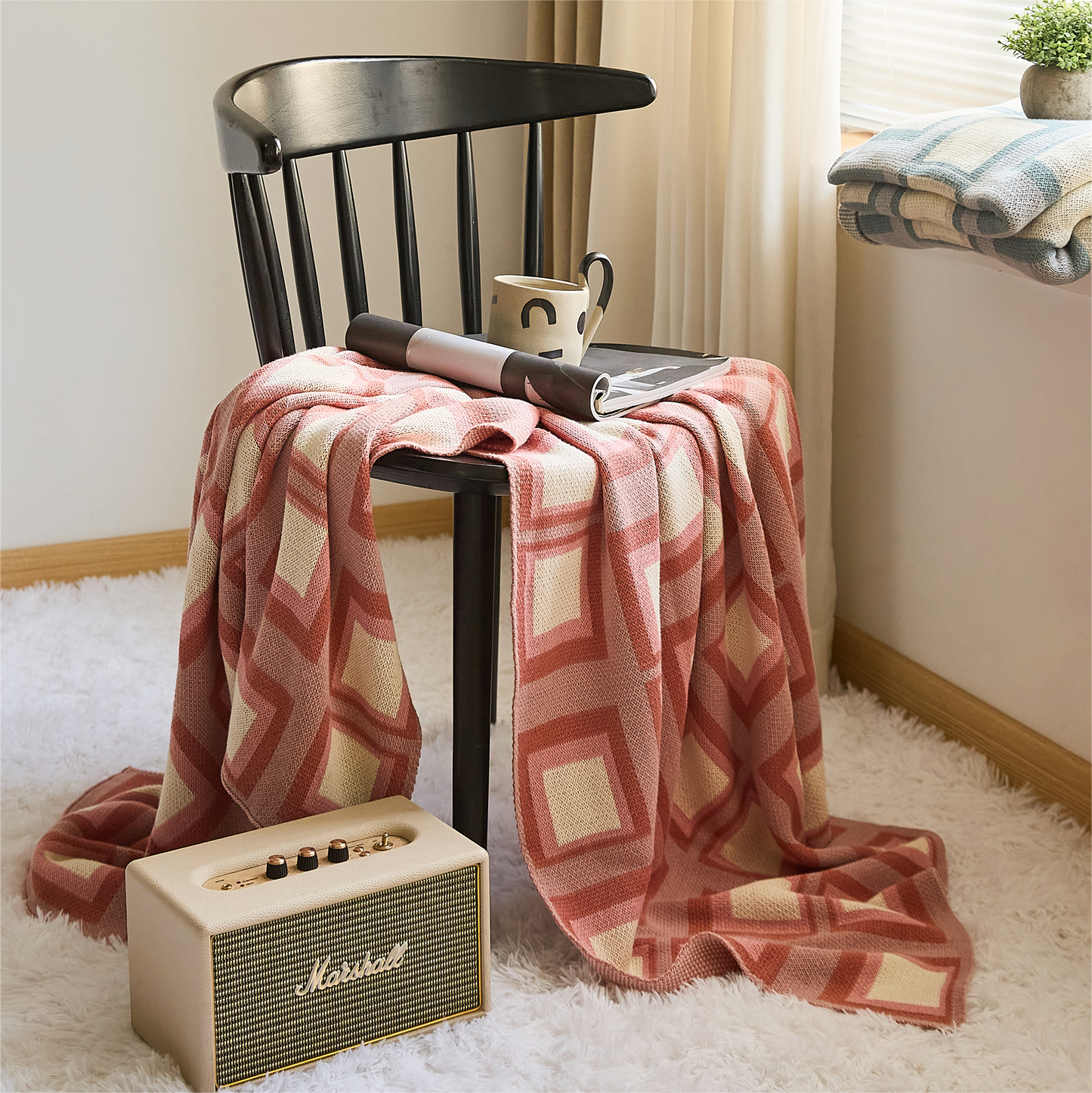 Knitted Quadrate Throw Blanket