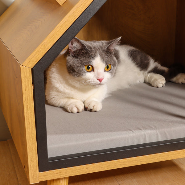 Wooden Cat House Condo Bed