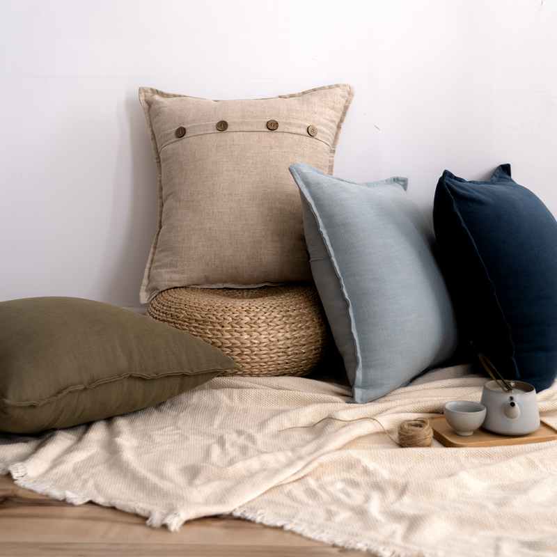 Cotton/Linen Blended Coco Button Pillow Covers