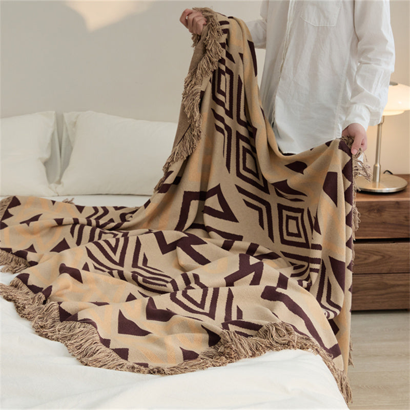 Bohemia Knitted Tassel Throw Blanket