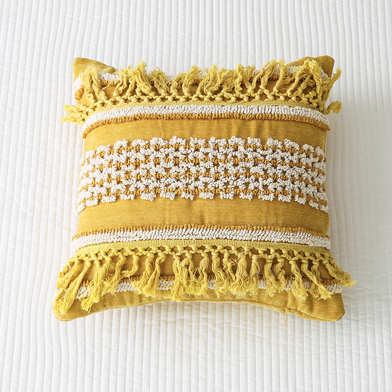 Embroidered Tassel Pillow Covers-C